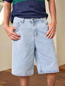 Whitmere Men's Retro American Street Skateboard Denim Shorts, Loose Fit Bermuda Shorts - Light Wash - View 4