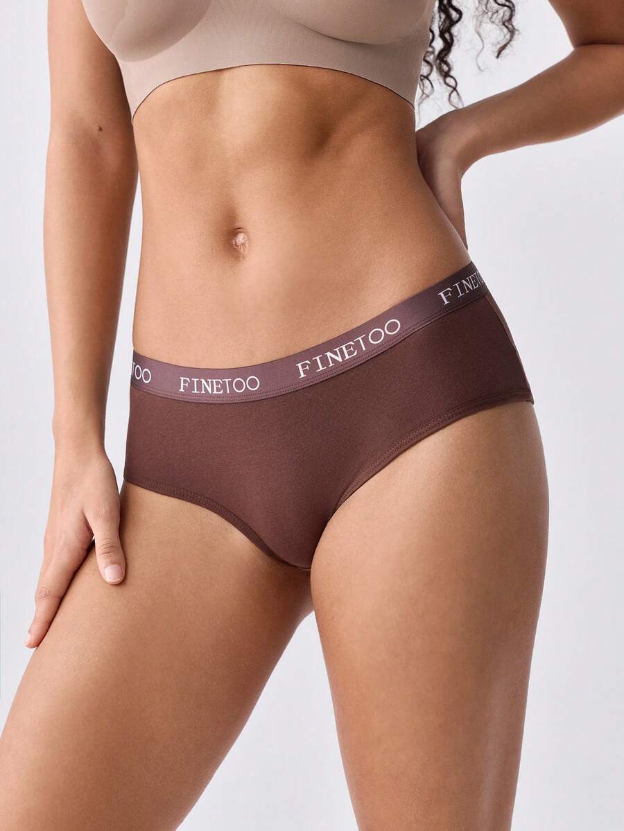 Loungeista 5pcs Women Plain Color & Letter Print Elastic Band Comfortable Simplistic Bikini Briefs - Multicolor - View 1
