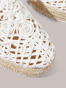 Styleloop Giày nữ đế dày dệt từ dây gai dầu, màu trắng, kiểu hở gót, giày bít mũi, dép bít mũi, sandal, giày dây gai dầu phong cách Boho phù hợp để đi chơi, nghỉ mát, hẹn hò hàng ngày, đi biển, du lịch, phong cách thường ngày với giày nữ. - trắng - Xem 7