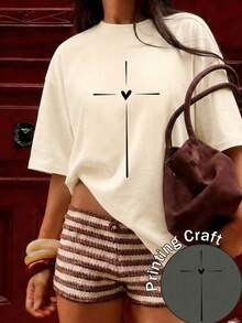 Nueva camiseta casual de manga corta y cuello redondo para mujeres, con diseño de estampado moderno, tejido suave y cómodo, y excelente caída. - Gris - Ver 2