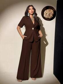 Viva Relle Setelan Jas Bisnis Kasual Elegan Ukuran Plus, Blazer dan Celana Tipis Musim Panas Terbaru, Cocok untuk Perjalanan, Wawancara, dan Bisnis - Coklat - View 1