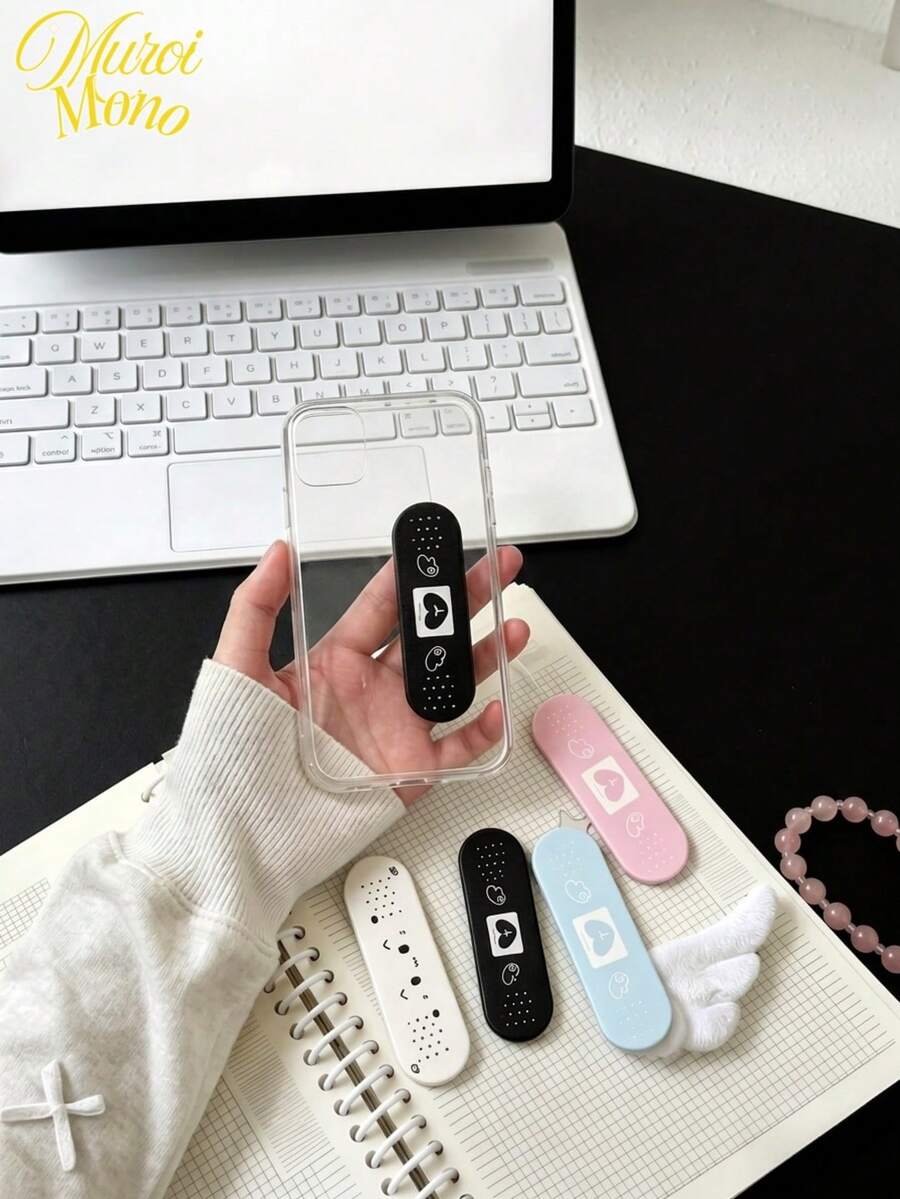Muroi Mono Creative Love Label Push Pull Adhesive Tape Stand, Adhesive Tape Stand, Phone Case Adhesive Cute Slouchy Desktop Phone Stand, Cross Love Decoration, Push Pull Adhesive Tape Phone Stand, Soft Rubber Cartoon Style, Suitable For Home, Bedroom, Living Room And Office Storage Decoration, Suitable For Office Workers, Students, Returned Students, Suitable For Mother's Day, Father's Day, Teacher's Day And Other Holiday Gifts. - Multicolor - View 1