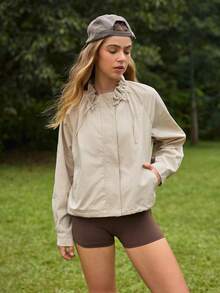 Exploreva Exploreva Women's Solid Color Raglan Sleeve Loose Casual Outdoor Wear - Apricot - View 3