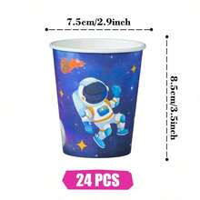 Conjunto de Pratos, Guardanapos e Copos de Papel Descartáveis Tema Astronauta e Estrela, Serve 24 Convidados. Esta Louça de Papel Descartável é Adequada para Aniversários, Casamentos, Festas Temáticas e Piqueniques Familiares. - Visão 8