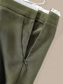 SHEIN BASICS Plus Size Casual Contrast Color Woven Wide Leg Pants With Pockets Fall - Army Green - View 9