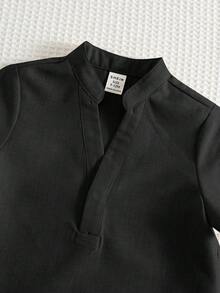 SHEIN 2件組男嬰夏季休閒翻領襯衫短褲套裝 - 黑色 - 查看 8