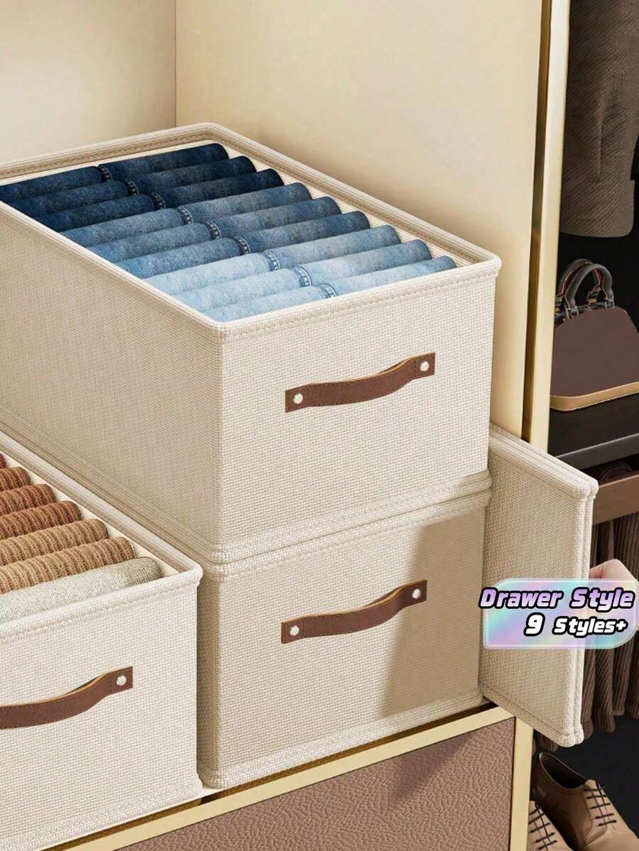 Storage Box, Clothing Storage Container, Household Garment Organizer, Drawer-Style Storage Bin, Large Capacity, Thick-Walled. - Beige - View 1