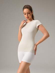 OutZeal Damen Sport T-Shirt Workout Gym Top feuchtigkeitsableitend, butterweich, eng anliegend, mittlere Kompression - Aprikosenfarben - Übersicht 7