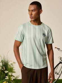 Tonviero Men's Round Neck Striped Letter Print Casual Versatile Commuting Short Sleeve T-Shirt - Multicolor - View 3