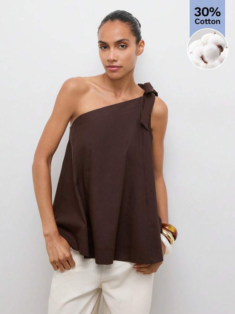 SHEIN Maija Women's Dark Brown Loose Tie Shoulder Vest,Comfortable Cotton Linen Fabric Contrast Color Stripe,Casual Chic Summmer Beach Night Out Date Brunch Style