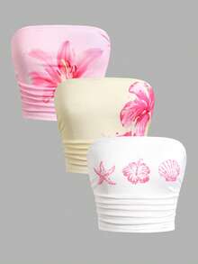 SHEIN Bộ 3 áo hai dây ôm sát, kiểu dáng thể thao thường ngày, dành cho bé gái tuổi teen. - Nhiều màu - Xem 1