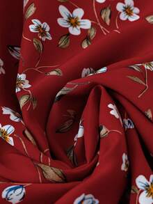 SHEIN LUNE 女款熟齡碎花印花高腰長裙 - 紅色 - 查看 3