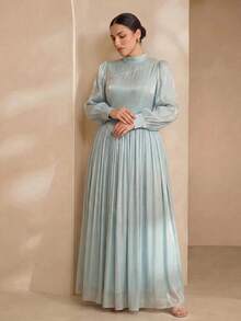 Graceveil Robe simple avec manches lanternes, décoration de perles et ceinture à la taille, pour femmes de grande taille - Vert menthe - Voir 6