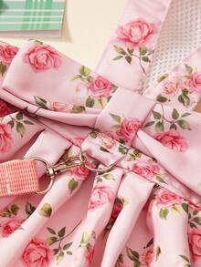 PETSIN 1pc Pink Rose Full Print Pet Skirt Skin Friendly Breathable With Traction Rope Casual Style Pet Clothing - Multicolor - View 3