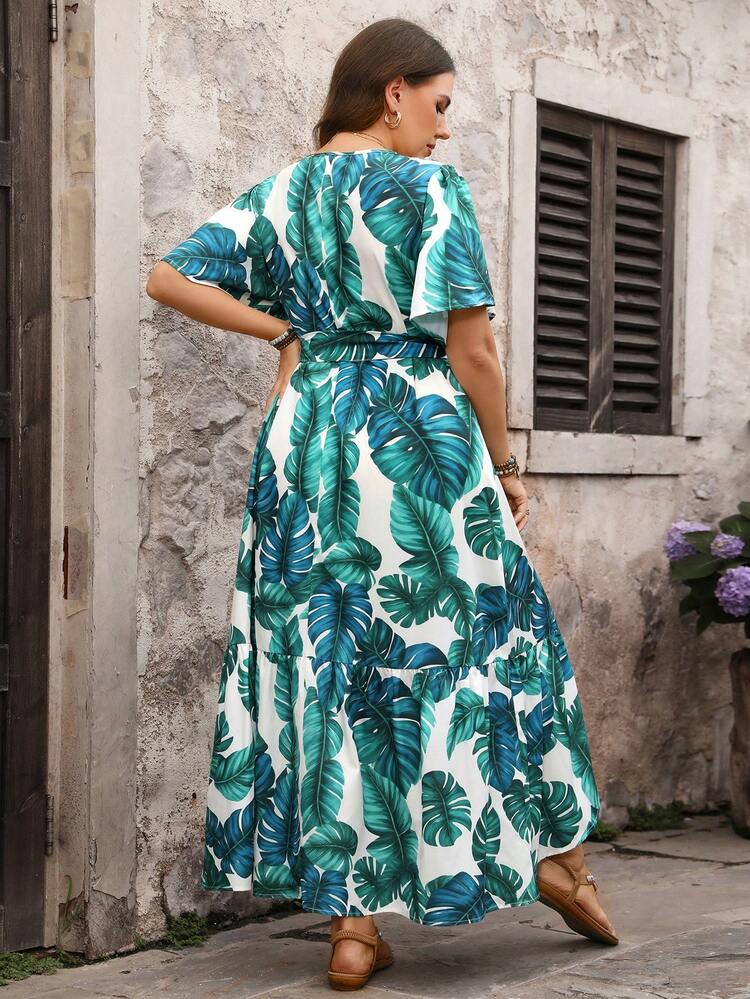 Plus Size Women Tropical Plant Print Casual Dress Beach Outfit For Women  Summer Outfits For Women