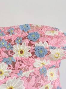 aje de doble capa y hombros descubiertos, estilo sexy europeo y americano, top bordado calado, atuendo de discoteca blanco para mujer, para salir, vestido de invitada de boda, otoño/invierno - Multicolor 3 - Ver 7