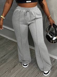 Slaydiva Women's Casual Solid Color Drawstring Waist Sweatpants - Light Grey - View 5
