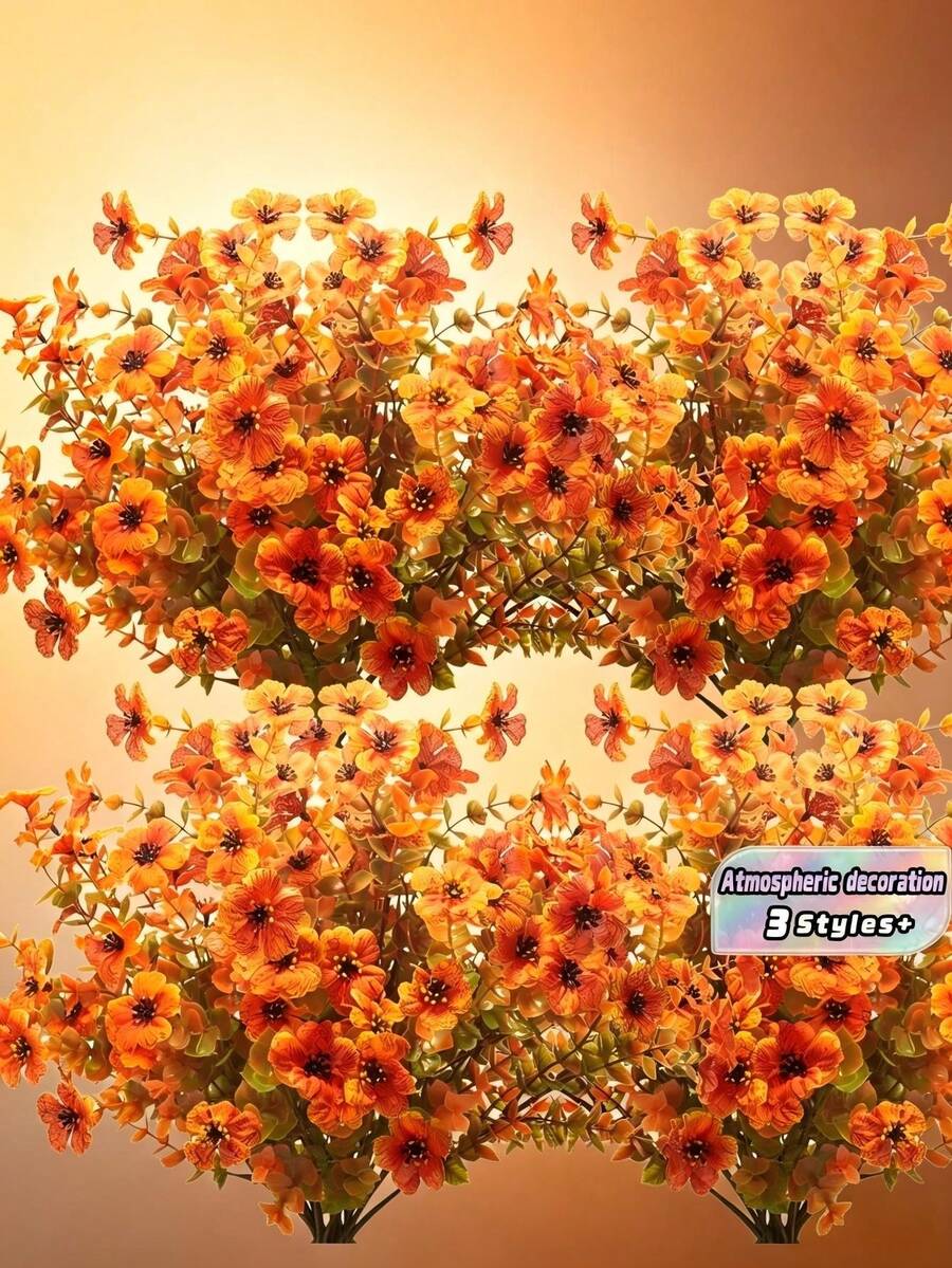 5 件户外人造花,仿真菊花植物,户外逼真秋季装饰,人造假丝雏菊花,防紫外线,适用于丰收节、感恩节、万圣节、婚礼、墓地花卉装饰、户外花园、花盆假悬挂植物、前廊庭院装饰 - 橘色 - 查看 1
