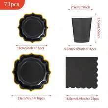 Black Gold-Plated Square Petal Shaped Disposable Dining Plate Napkins Paper Cups, Disposable Party Supplies Set, Suitable For 16 Guests, Suitable For Birthdays, Weddings, Theme Parties, Family Picnics, Disposable Dining Plate Party Utensils - View 9