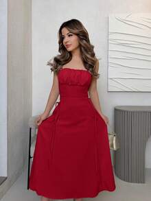 Vestido de mujer con tirantes en X de un solo color - Blanco - Ver 10