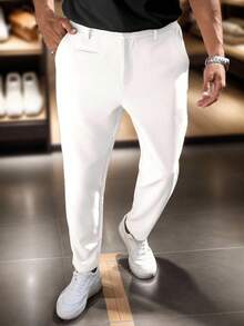 Manfinity Mode Plus Size Men's Casual Solid Color Commuter Pants - White - View 6