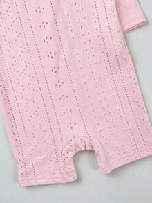 5pcs Baby Girl Hollow Out Minimalist Casual Romper, Suitable For Daily Wear & Outdoor, Summer - Baby Pink - View 7