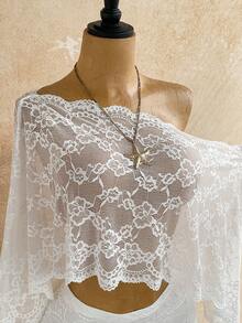 Soleia White Sequin Sheer Asymmetric Shoulder Loose Top + Ruched Waist Floral Skirt, Suitable For Party Beach, Vacation, Music Festival, Bohemian Style Boho - White - View 7