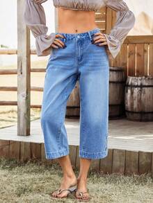 SHEIN Holidaya Plus Size Casual Loose Fit Jeans With Belt Loops And Pockets - Blue - View 7