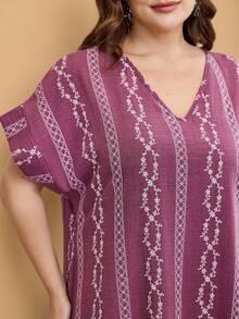 Al Najma Plus Size Printed Tassel Maxi Casual Dress For Women - Dusty Pink - View 3