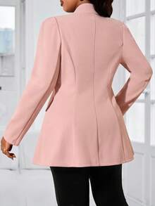 SHEIN Lady Áo khoác công sở màu hồng dáng dài, cổ ve áo nhọn, tay phồng, khuy vàng, dành cho mùa thu đông. - Hồng - Xem 2
