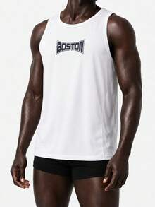 Kaos Pria Rest Era Basic Slim Fit Putih Bergaris dengan Cetakan Huruf, Modis untuk Musim Semi/Panas - Putih - View 1