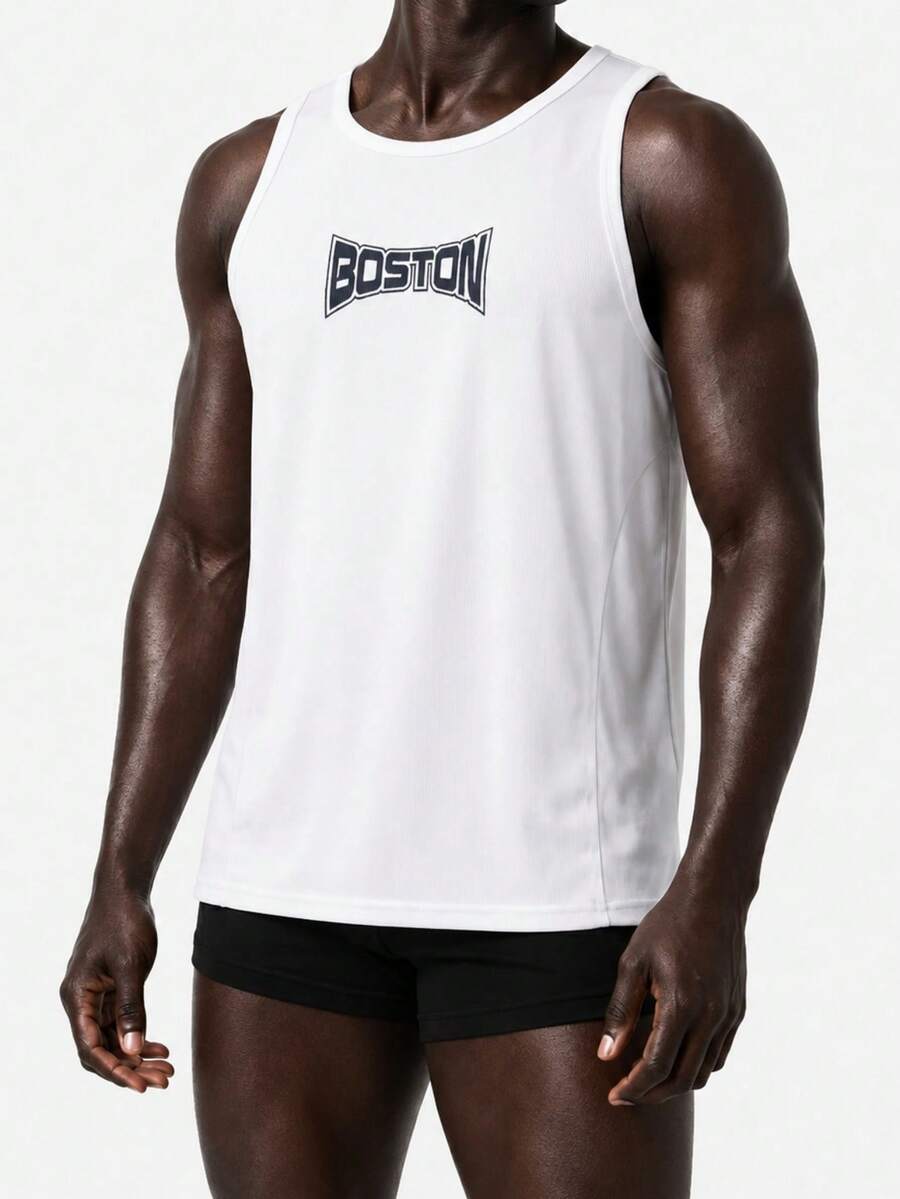 Kaos Pria Rest Era Basic Slim Fit Putih Bergaris dengan Cetakan Huruf, Modis untuk Musim Semi/Panas - Putih - View 1