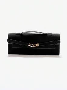 MUSERA 女士手提包，麂皮材质，黑色，五金搭扣装饰，时尚、奢华、优雅、简约、个性化、百搭、复古、经典，适合约会、日常、购物、下午茶、鸡尾酒会、派对、舞会、俱乐部、生日、晚宴、宴会等场合。 - 黑色 - 查看 5