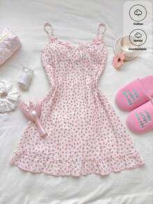 Comfortcana Váy ngắn xếp ly mỏng quai vai, họa tiết hoa phối hợp, chất liệu 100% cotton nguyên chất, mẫu mới Xuân/Hè 2026 dành cho nữ, thích hợp cho các dịp: Mùa đông, Lễ Phục sinh, Tiệc tùng, Đi biển, Đám cưới, Lễ tốt nghiệp, Thanh lịch, Thường ngày, Kỳ nghỉ, Thể thao, Trang trọng, Phong cách Y2K, Công sở, Có đính sequin, Tua rua, Bèo nhún, Hoa, Họa tiết đồ họa. - Hồng - Xem 3