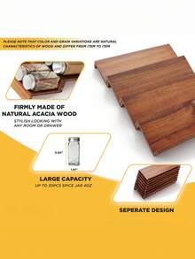 1Set Wooden Drawer Spice Rack Organizer Adjustable Slots For Bottles Jars No Direct Food Contact Countertop Storage For Kitchen Pantry Home Use Christmas Birthday Gift Idea Must Haves - Brown - View 6