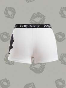 Betty Boop x SHEIN 合作款女士安全短裤，白色卡通印花高弹力平角内裤 - 白色 - 查看 3