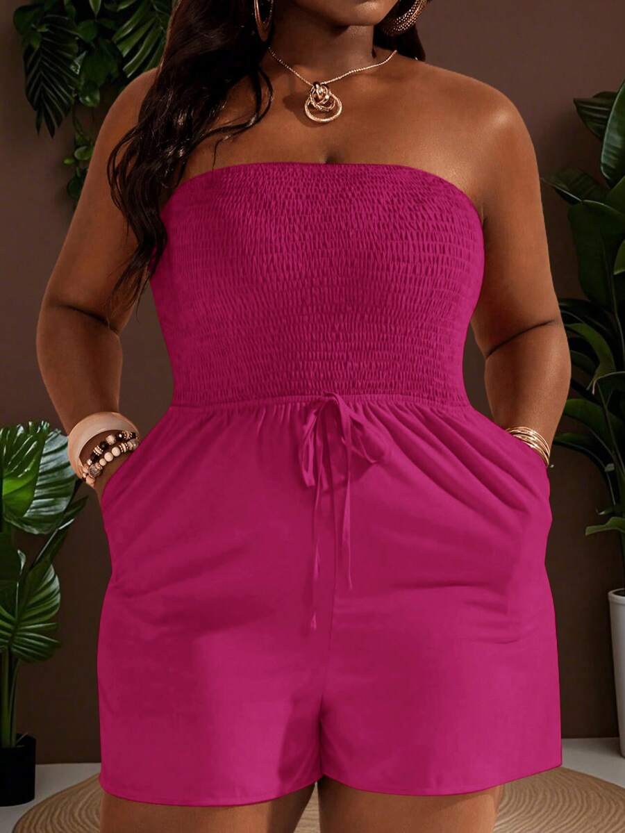 Slaydiva Boho Traditional Beach Formal Vacation Casual Off-Shoulder Sleeveless Rompers For Women,Plus Size Western Wear Jumpsuit,Old Money Style Mint Green - Pink - View 1