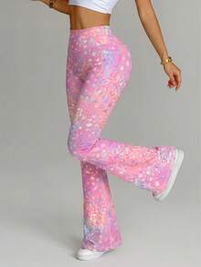 Dewbera Dewbera Pantalones acampanados con estampado de leopardo de colores y bolsillos - Multicolor - Ver 5