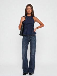 Avantive Women's Casual Denim Halter Neck Top For Daily Wear Night Navy Blue Summer - Dark Wash - View 4