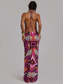 MUSERA Đầm maxi dáng suông, cổ chữ V xẻ sâu, in họa tiết, thích hợp cho mùa xuân hè, lễ hội Ibiza, kỳ nghỉ, dễ thương, gợi cảm, phong cách Y2K, đi chơi đêm, câu lạc bộ, nhiệt đới quyến rũ. - Nhiều màu - Xem 4