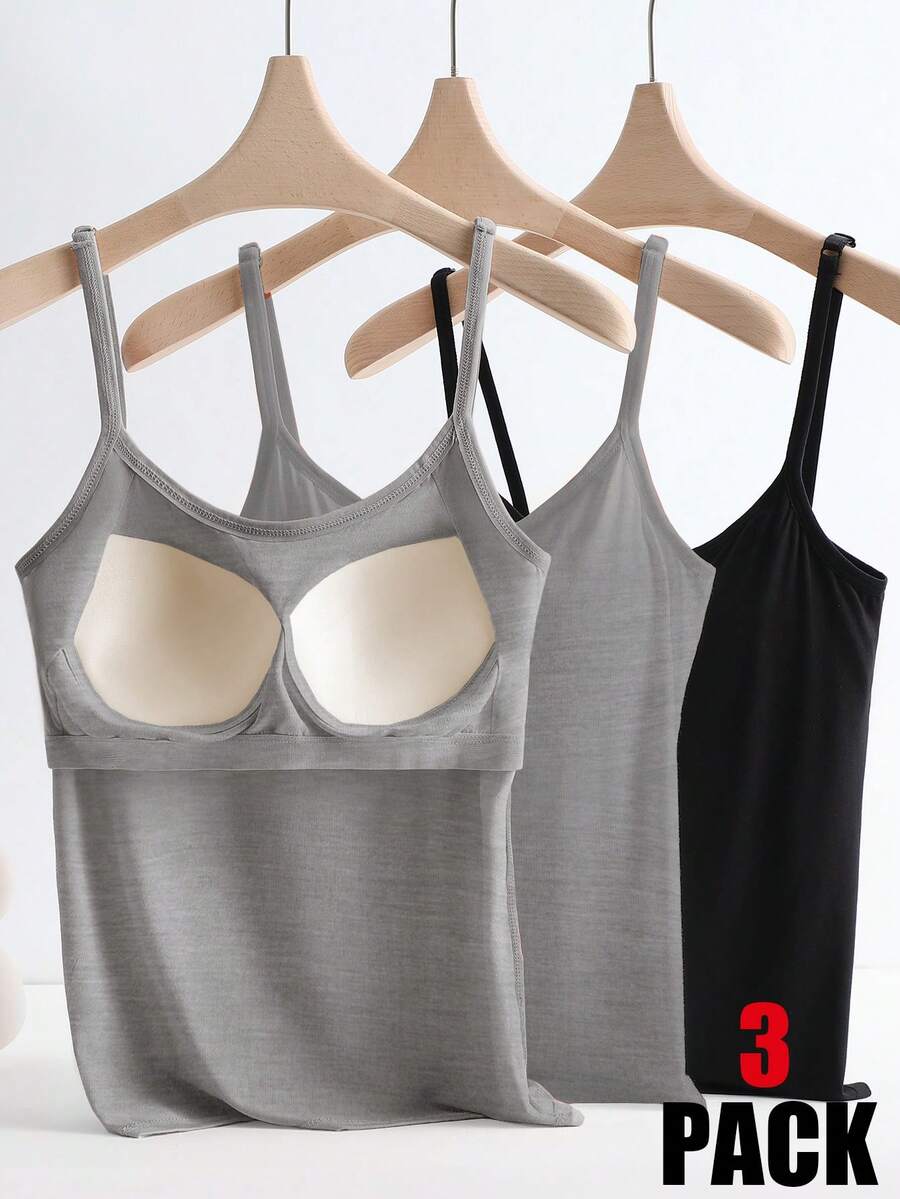 GlowEve 3pcs/Set Anti-Flashing Camisole With Built-In Padded Bra, Comfortable - Multicolor - View 1
