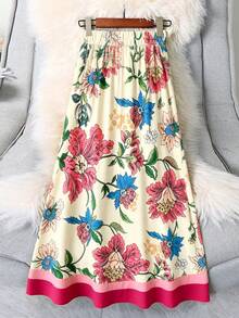 EMERY ROSE 大尺碼女款花卉印花彈性腰裙，適合海灘、度假、春/夏/秋季 - 彩色 - 查看 2