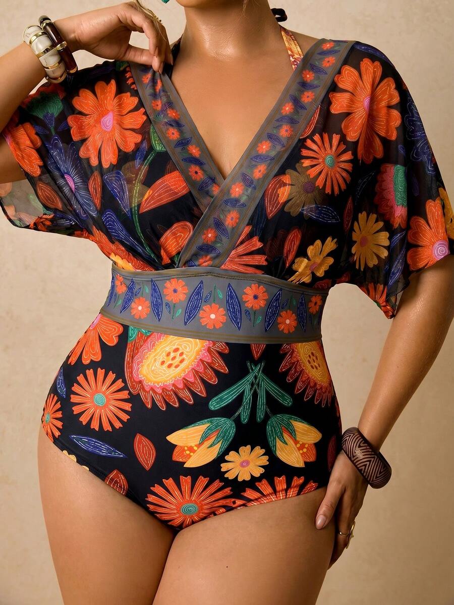 Travachic Plus Size Women Floral Print 2 In 1 Swimsuit Bathing Suits For Women - Multicolor - View 1
