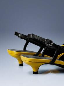 CUCCOO GRLICON Yellow Color Matching Pointed Back Empty Kitten Heels, French Retro Bow Stiletto Commuter Shoes For Women - Yellow - View 8