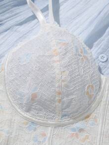 Myrelith French Floral Lace Camisole Bra, Fashionable Thin Seamless Wireless Undershirt - White - View 3