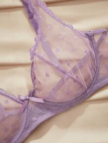 Charlaine Lingerie Wanita Seksi Berenda Pita 3D - Purple - View 4