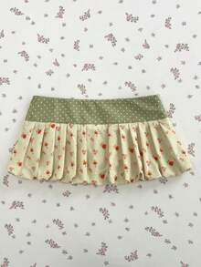 Elamini Colorful Floral & Polka Dot Patchwork Resin Buckle Decor Sexy Low Waist Skirt For Women, Suitable For Spring, Summer, Autumn - Apricot - View 2