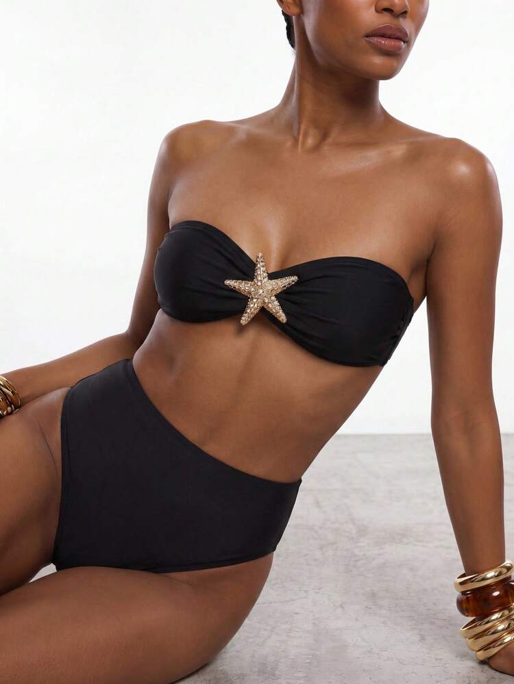 SHEIN Maija Women's Beach Vacation Starfish Decor Swimwear Set Bikini Set For Women Bandeau Bikini Set For Women