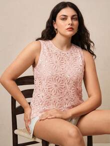 Anewsta Elegant French Romantic Bling Sequin Woven Sleeveless Tank Top For Women Wedding Brunch Dinner Evening Pink Summer - Pink - View 6