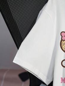HELLO KITTY AND FRIENDS | SHEIN 大码女式卡通图案字母印花撞色圆领短袖T恤 - 白色 - 查看 5